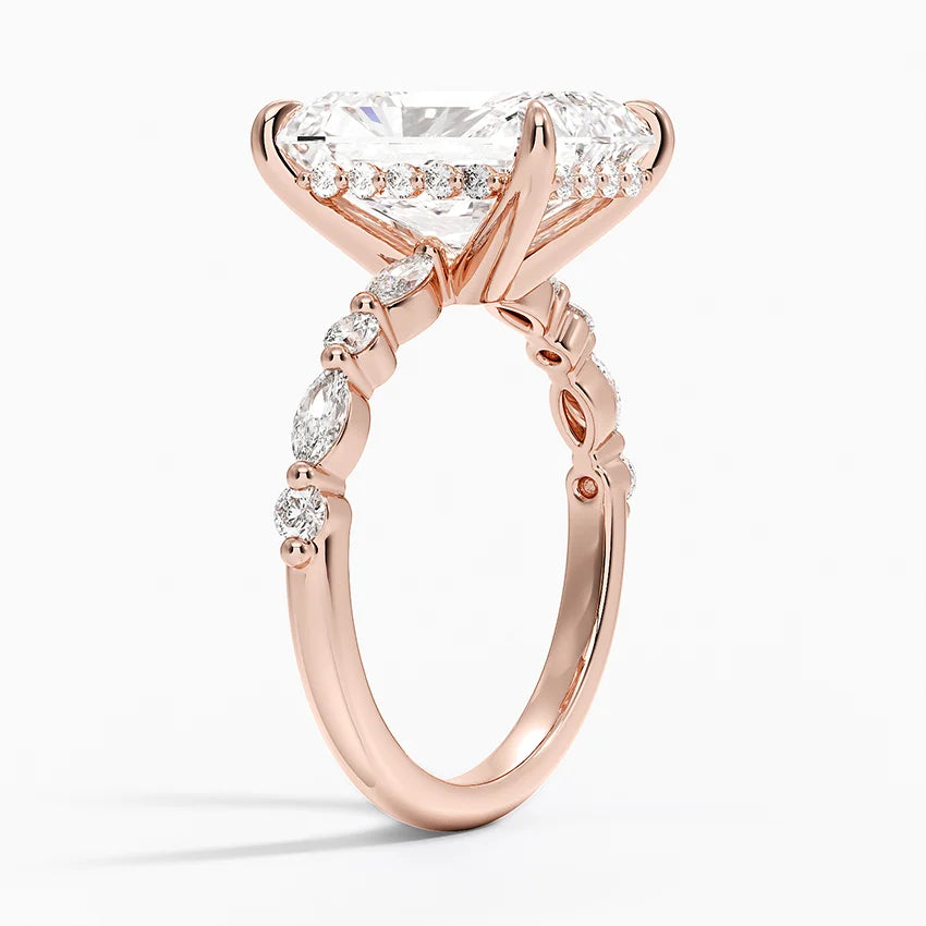 5.50 Karat Radiant Kesim Hidden Halo Tasarım Tektaş Laboratuvar Pırlanta Yüzük - Verona