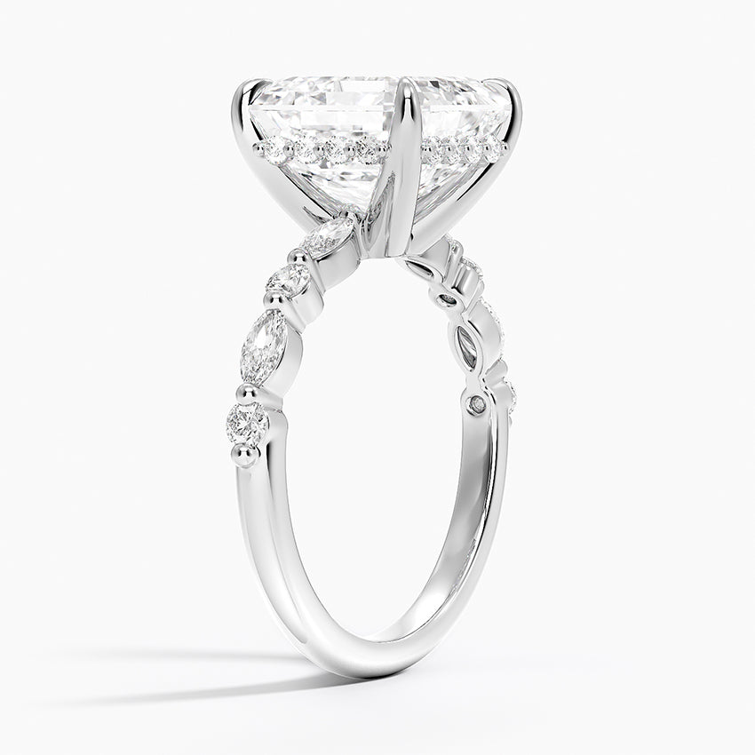 5.50 Karat Asscher Kesim Hidden Halo Tasarım Tektaş Laboratuvar Pırlanta Yüzük - Verona