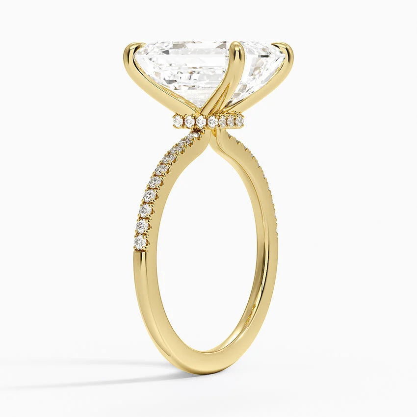 5.25 Karat Emerald Kesim Hidden Halo Tasarım Tektaş Laboratuvar Pırlanta Yüzük - Filora - Bold Diamonds