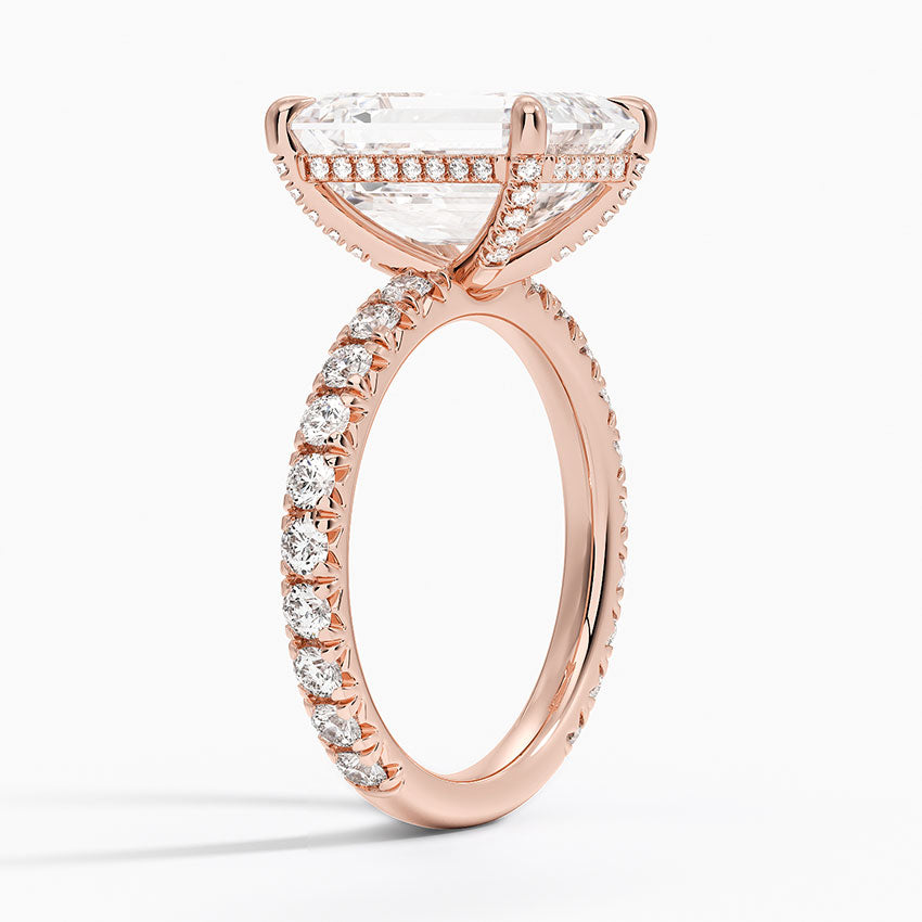 5.75 Karat Emerald Kesim Hidden Halo Tasarım Tektaş Laboratuvar Pırlanta Yüzük 18K  - Selora