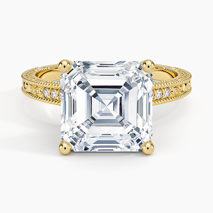 5.15 Asscher Kesim Hidden Halo Tasarım Tektaş Laboratuvar Pırlanta Yüzük 18K - Silora