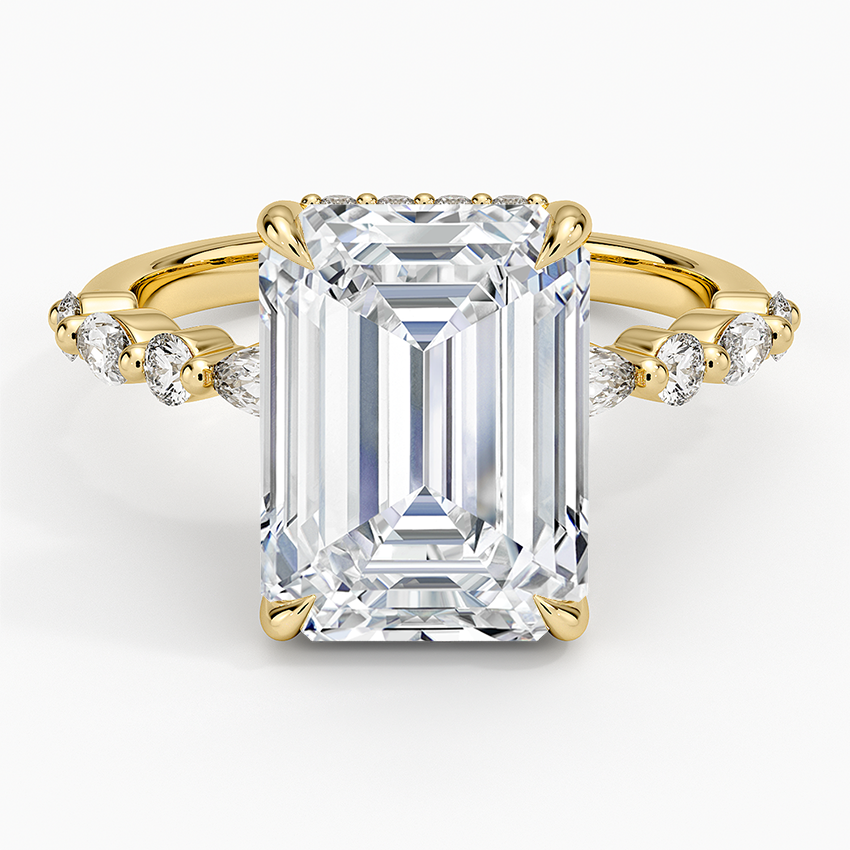 5.50 Karat Emerald Kesim Hidden Halo Tasarım Tektaş Laboratuvar Pırlanta Yüzük - Verona