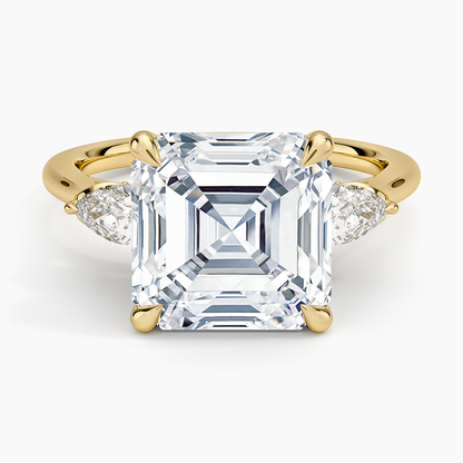 5.75 Karat Asscher Kesim Hidden Halo Tasarım Tektaş Laboratuvar Pırlanta Yüzük 18K - Calora