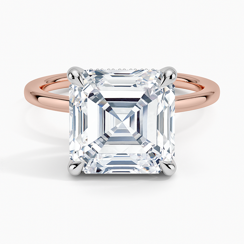 5.10 Karat Asscher Kesim Hidden Halo Tasarım Tektaş Laboratuvar Pırlanta Yüzük 18K  - Elora - Bold Diamonds