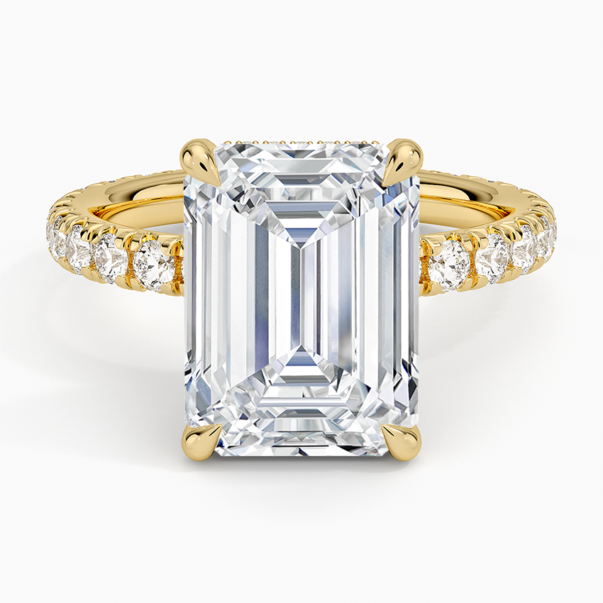 5.75 Karat Emerald Kesim Hidden Halo Tasarım Tektaş Laboratuvar Pırlanta Yüzük 18K  - Selora
