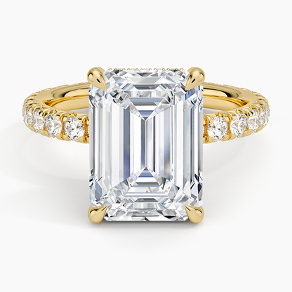 5.75 Karat Emerald Kesim Hidden Halo Tasarım Tektaş Laboratuvar Pırlanta Yüzük 18K  - Selora