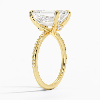 5.25 Karat Emerald Kesim Hidden Halo Tasarım Tektaş Laboratuvar Pırlanta Yüzük 18K  - Melora
