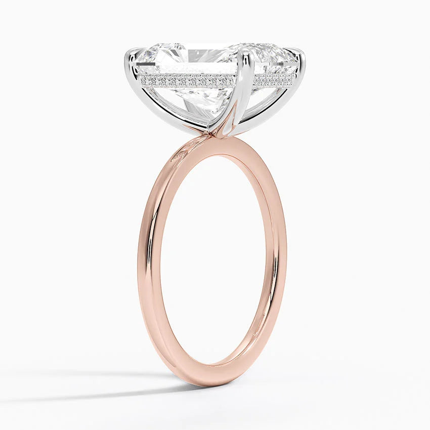 5.10 Karat Radiant Kesim Hidden Halo Tasarım Tektaş Laboratuvar Pırlanta Yüzük 18K  - Elora - Bold Diamonds