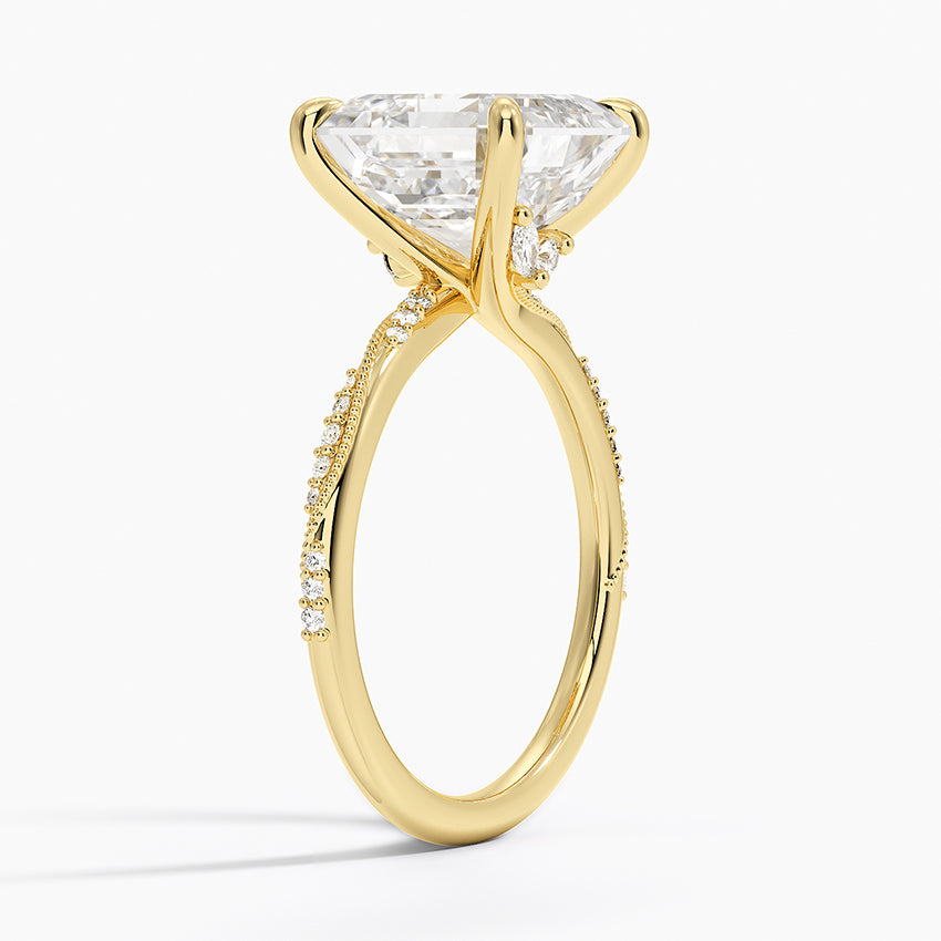 5.25 Karat Asscher Kesim Hidden Halo Tasarım Tektaş Laboratuvar Pırlanta Yüzük 18K  - Melora - Bold Diamonds