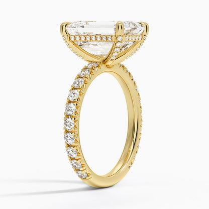 5.75 Karat Emerald Kesim Hidden Halo Tasarım Tektaş Laboratuvar Pırlanta Yüzük 18K  - Selora
