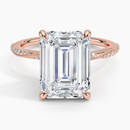 5.25 Karat Emerald Kesim Hidden Halo Tasarım Tektaş Laboratuvar Pırlanta Yüzük 18K  - Melora