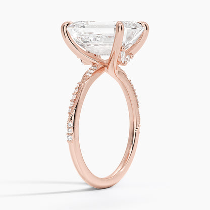 5.25 Karat Emerald Kesim Hidden Halo Tasarım Tektaş Laboratuvar Pırlanta Yüzük 18K  - Melora