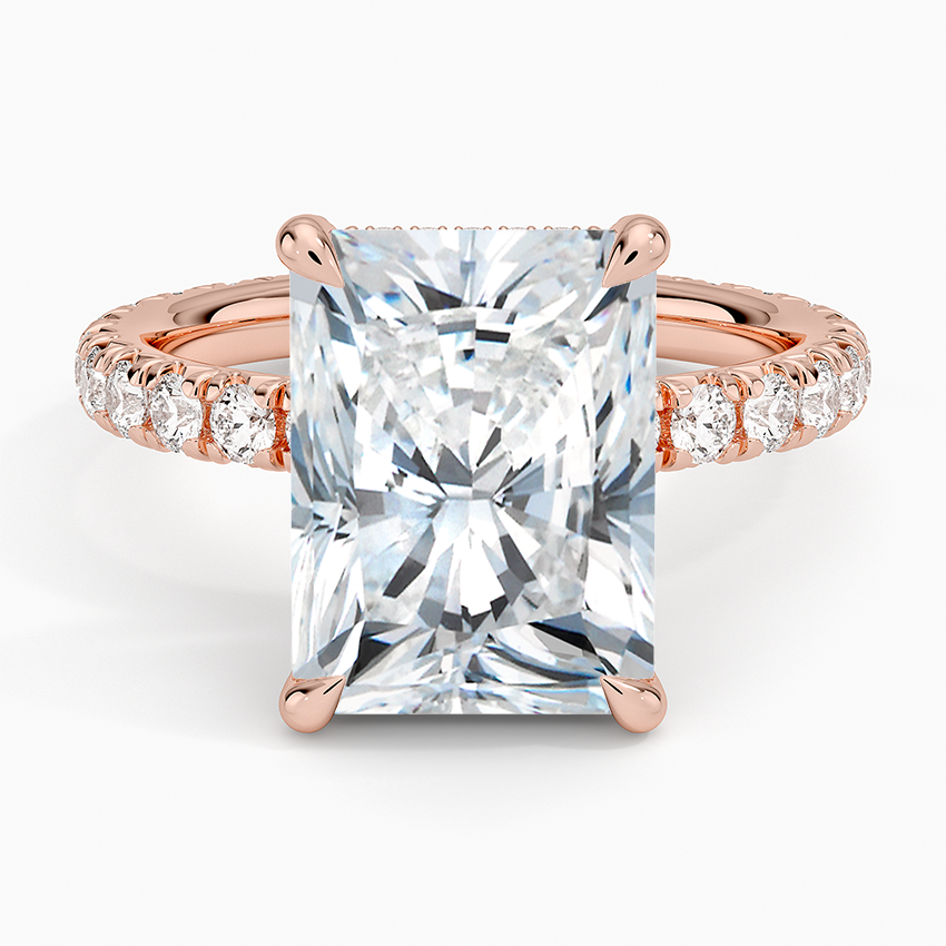 5.75 Karat Radiant Kesim Hidden Halo Tasarım Tektaş Laboratuvar Pırlanta Yüzük 18K  - Selora