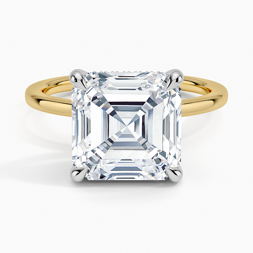 5.10 Karat Asscher Kesim Hidden Halo Tasarım Tektaş Laboratuvar Pırlanta Yüzük 18K  - Elora - Bold Diamonds