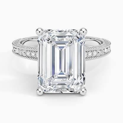 5.15 Emerald Kesim Hidden Halo Tasarım Tektaş Laboratuvar Pırlanta Yüzük 18K - Silora