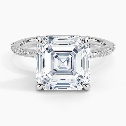 5.25 Karat Asscher Kesim Hidden Halo Tasarım Tektaş Laboratuvar Pırlanta Yüzük 18K  - Melora