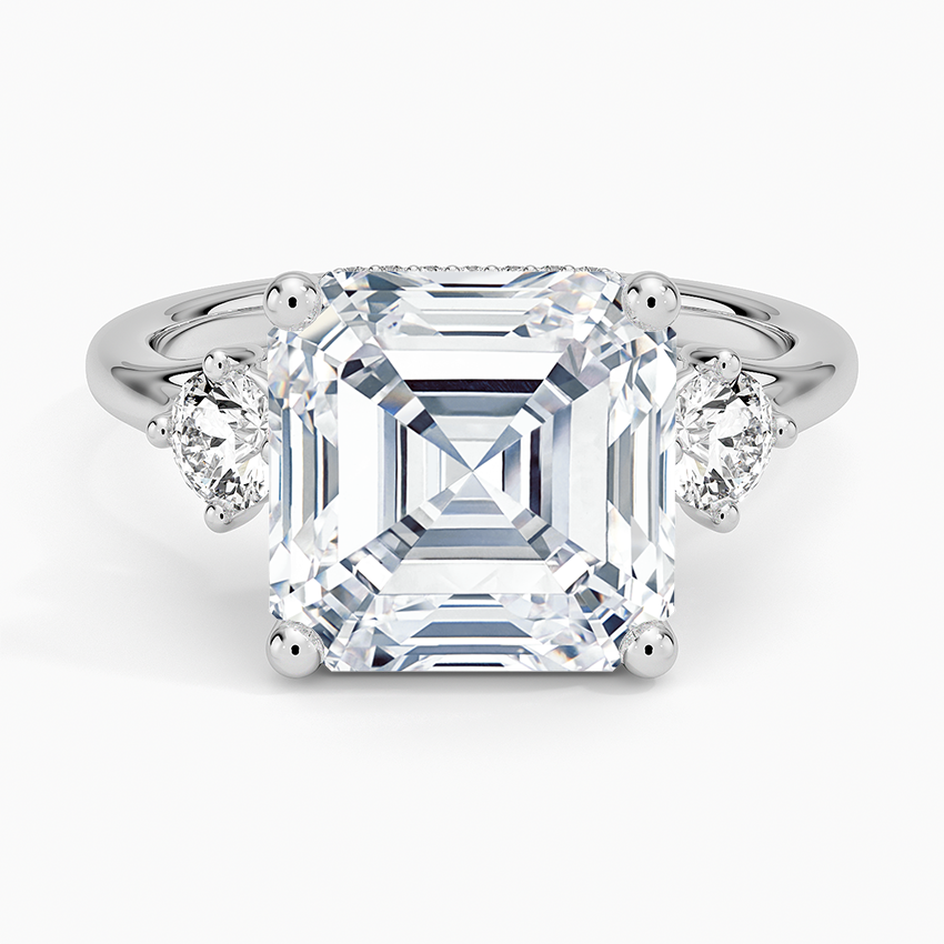 5.50 Asscher Kesim Hidden Halo Tasarım Tektaş Laboratuvar Pırlanta Yüzük 18K - Milora