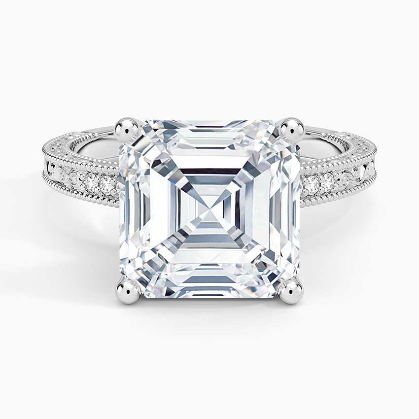 5.15 Asscher Kesim Hidden Halo Tasarım Tektaş Laboratuvar Pırlanta Yüzük 18K - Silora