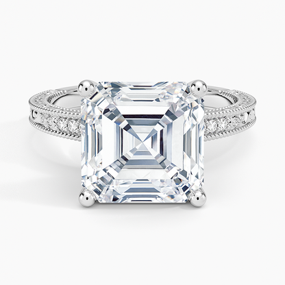 5.15 Asscher Kesim Hidden Halo Tasarım Tektaş Laboratuvar Pırlanta Yüzük 18K - Silora