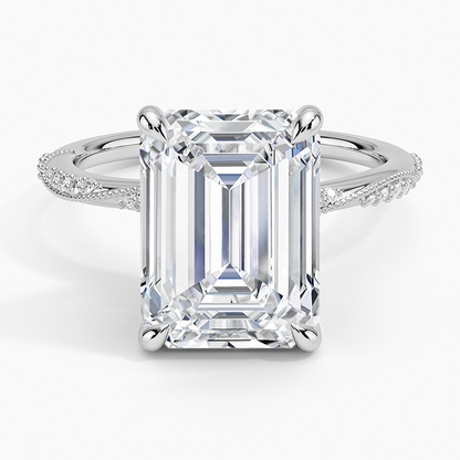 5.25 Karat Emerald Kesim Hidden Halo Tasarım Tektaş Laboratuvar Pırlanta Yüzük 18K  - Melora