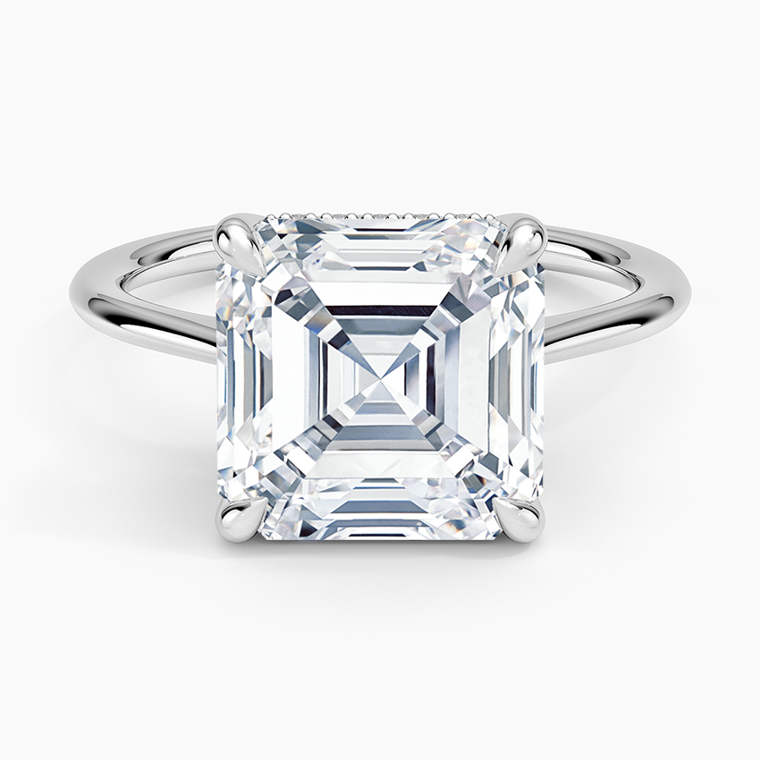 5.10 Asscher Kesim Hidden Halo Tasarım Tektaş Laboratuvar Pırlanta Yüzük 18K - Tilora