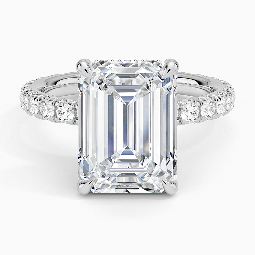 5.75 Karat Emerald Kesim Hidden Halo Tasarım Tektaş Laboratuvar Pırlanta Yüzük 18K  - Selora