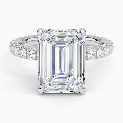 5.75 Karat Emerald Kesim Hidden Halo Tasarım Tektaş Laboratuvar Pırlanta Yüzük 18K  - Selora