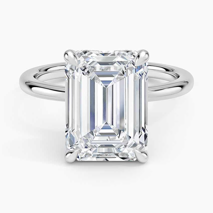 5.15 Emerald Kesim Hidden Halo Tasarım Tektaş Laboratuvar Pırlanta Yüzük 18K - Vilora