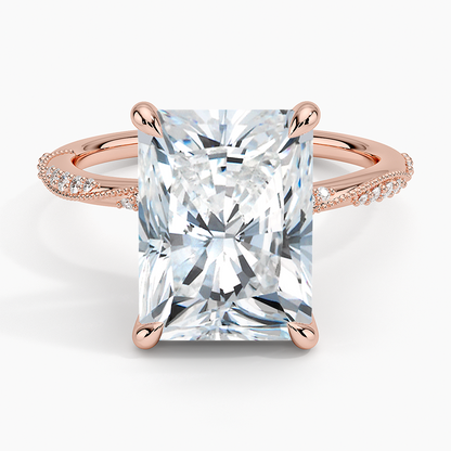 5.25 Karat Radiant Kesim Hidden Halo Tasarım Tektaş Laboratuvar Pırlanta Yüzük 18K  - Melora