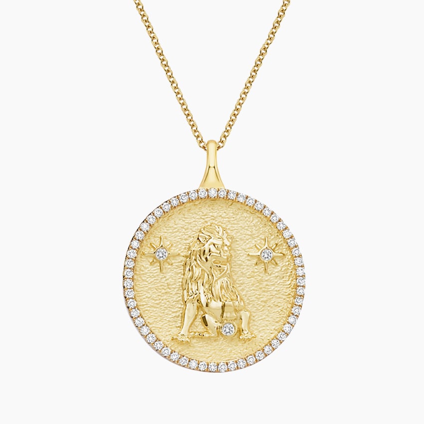 Aslan Burcu Madolyon 1.00 karat Yuvarlak Kesim Laboratuvar Pırlanta Kolye 18K - Bold Diamonds