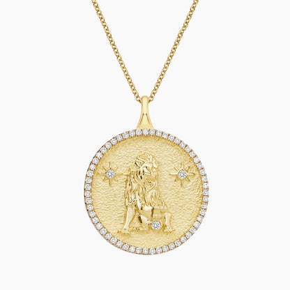 Aslan Burcu Madolyon 1.00 karat Yuvarlak Kesim Laboratuvar Pırlanta Kolye 18K - Bold Diamonds