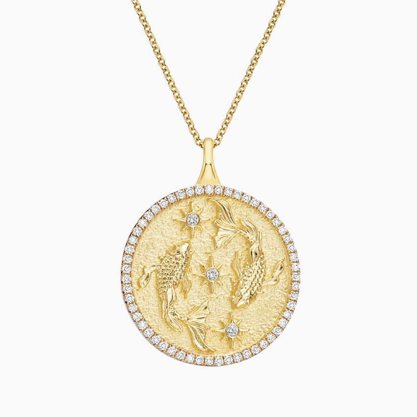 Balık Burcu Madolyon 1.00 karat Yuvarlak Kesim Laboratuvar Pırlanta Kolye 18K - Bold Diamonds