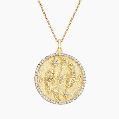 Balık Burcu Madolyon 1.00 karat Yuvarlak Kesim Laboratuvar Pırlanta Kolye 18K - Bold Diamonds