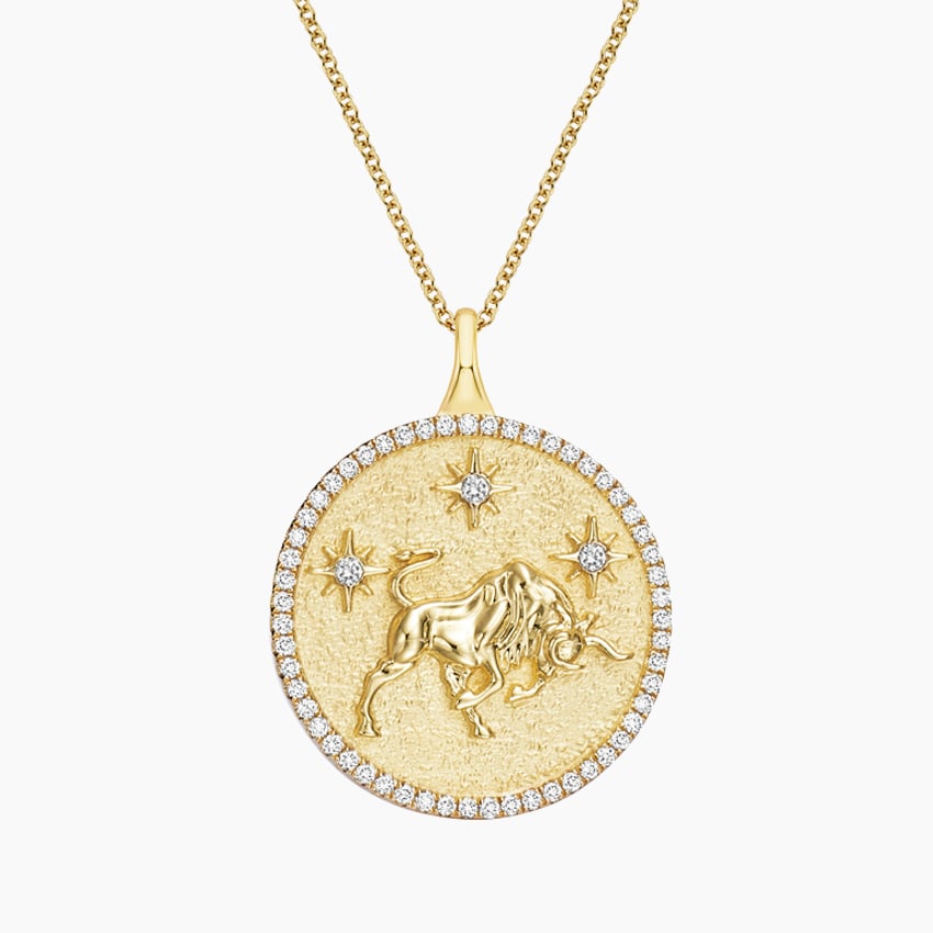 Boğa Burcu Madolyon 1.00 karat Yuvarlak Kesim Laboratuvar Pırlanta Kolye 18K - Bold Diamonds