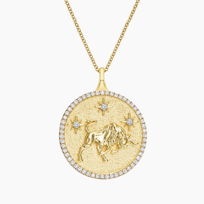 Boğa Burcu Madolyon 1.00 karat Yuvarlak Kesim Laboratuvar Pırlanta Kolye 18K - Bold Diamonds
