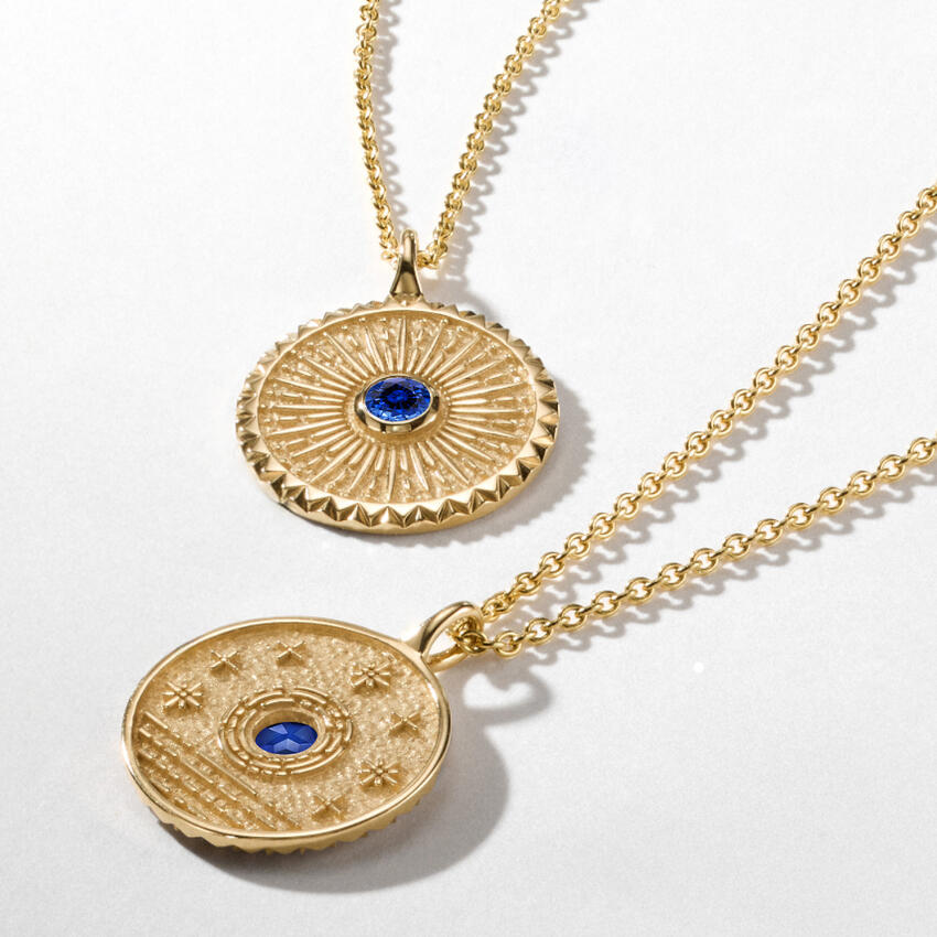 Güneş Model 1.00 karat Laboratuvar Sapphire Kolye 18K - Bold Diamonds