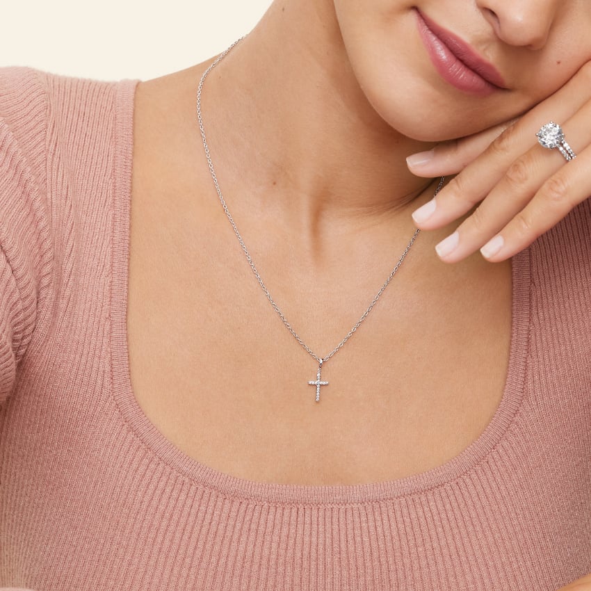 Haç Model 1.00 karat Yuvarlak Kesim Laboratuvar Pırlanta Kolye 18K - Bold Diamonds