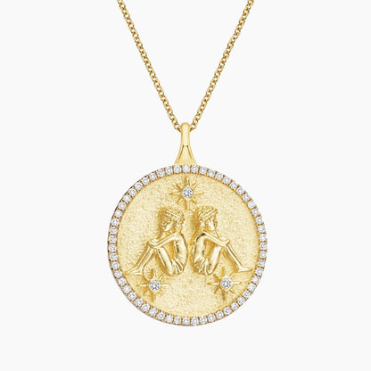 İkizler Burcu Madolyon 1.00 karat Yuvarlak Kesim Laboratuvar Pırlanta Kolye 18K - Bold Diamonds