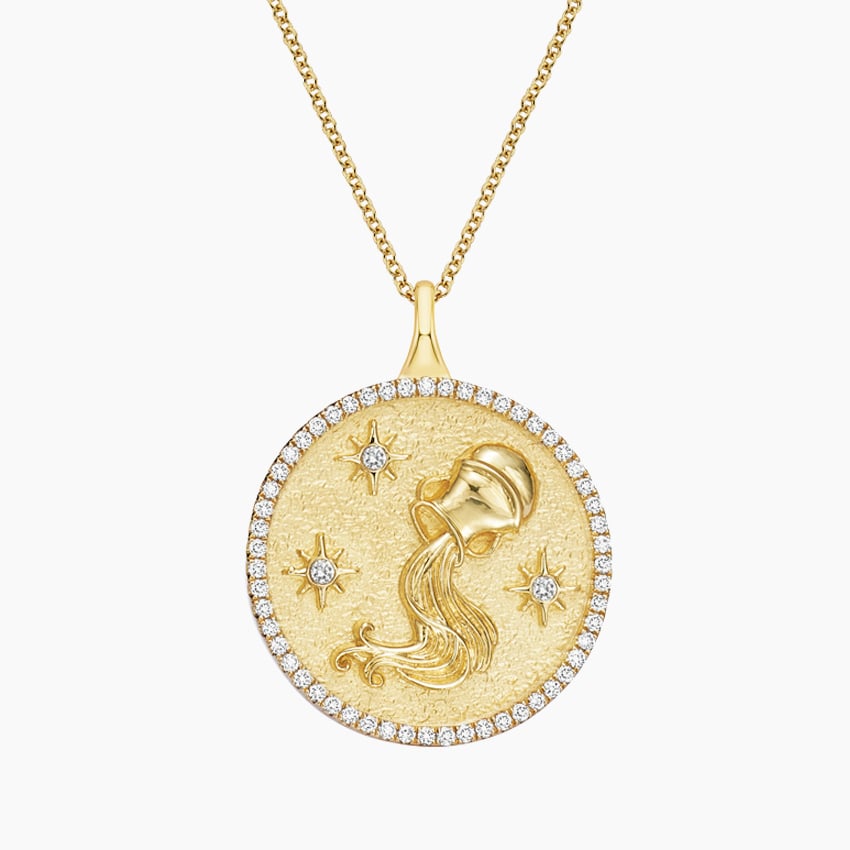 Kova Burcu Madolyon 1.00 karat Yuvarlak Kesim Laboratuvar Pırlanta Kolye 18K - Bold Diamonds