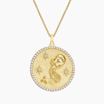 Kova Burcu Madolyon 1.00 karat Yuvarlak Kesim Laboratuvar Pırlanta Kolye 18K - Bold Diamonds