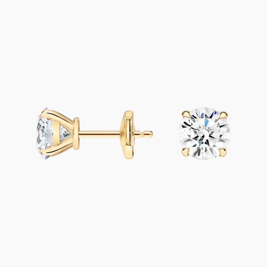 Yuvarlak Kesim Pençe Tırnak 3.00 Karat Laboratuvar Pırlanta Küpe 18K - Bold Diamonds
