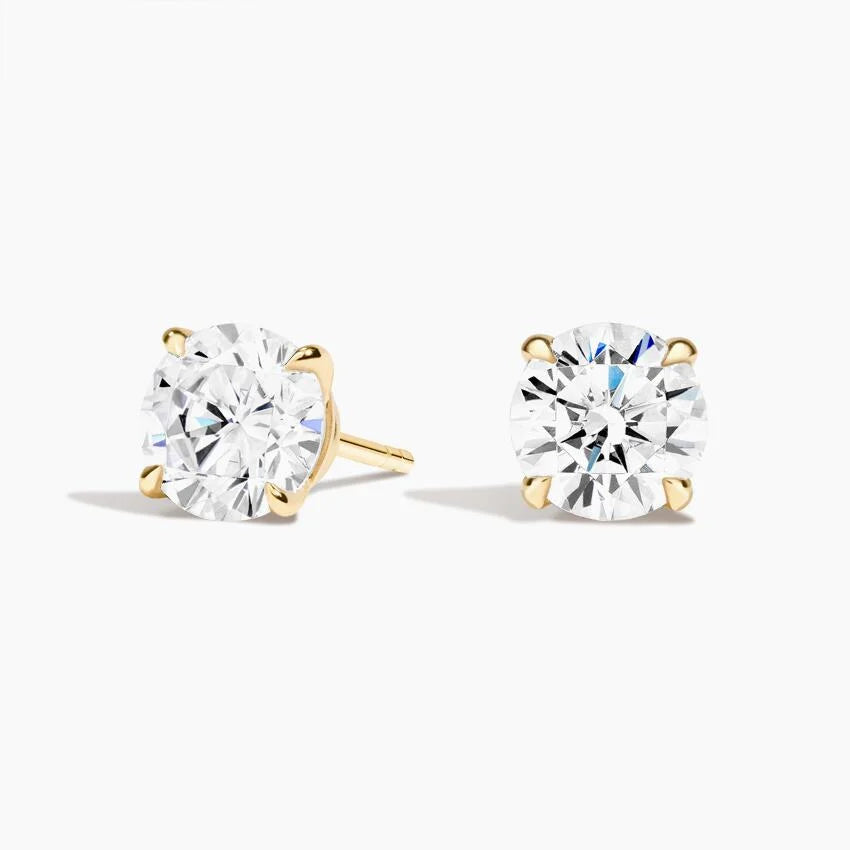 Yuvarlak Kesim Pençe Tırnak 3.00 Karat Laboratuvar Pırlanta Küpe 18K - Bold Diamonds