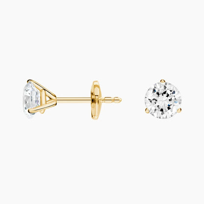 Yuvarlak Kesim Üç Tırnak 3.00 Karat Laboratuvar Pırlanta Küpe 18K - Bold Diamonds