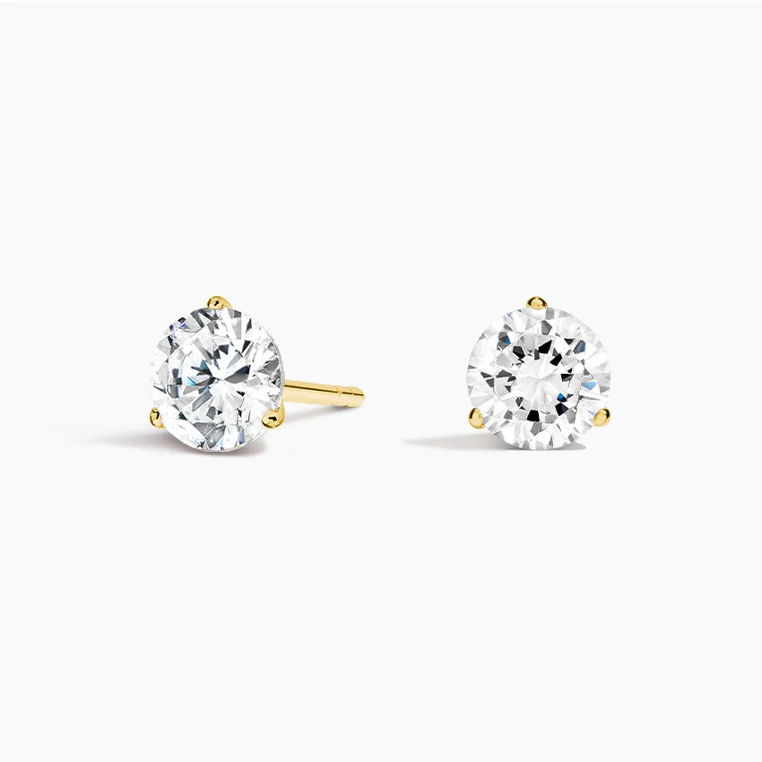 Yuvarlak Kesim Üç Tırnak 3.00 Karat Laboratuvar Pırlanta Küpe 18K - Bold Diamonds