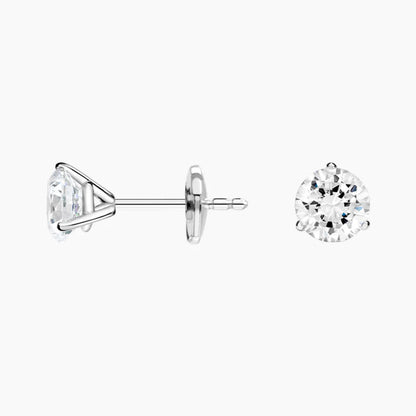 Yuvarlak Kesim Üç Tırnak 3.00 Karat Laboratuvar Pırlanta Küpe 18K - Bold Diamonds