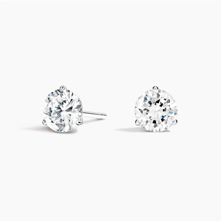 Yuvarlak Kesim Üç Tırnak 3.00 Karat Laboratuvar Pırlanta Küpe 18K - Bold Diamonds