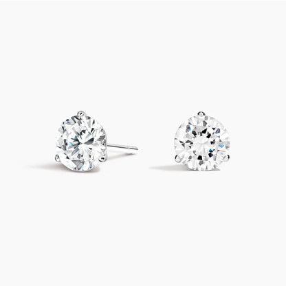 Yuvarlak Kesim Üç Tırnak 3.00 Karat Laboratuvar Pırlanta Küpe 18K - Bold Diamonds