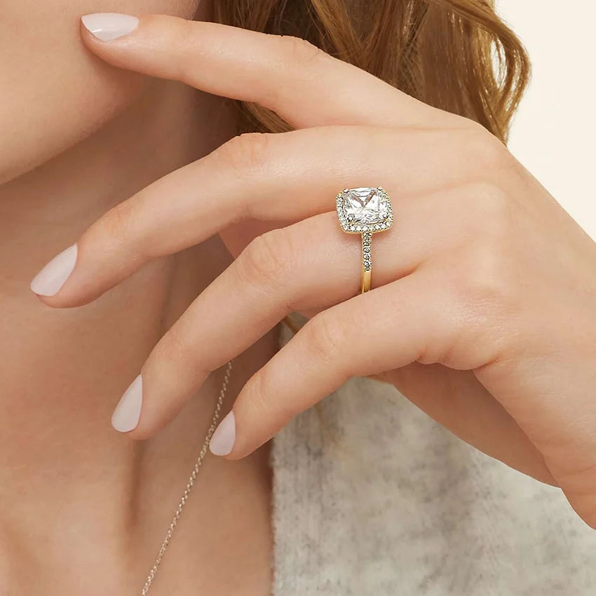 1,25 Karat Asscher Halo Tasarım Tektaş Laboratuvar Pırlanta Yüzük 18K - Lunara - Bold Diamonds