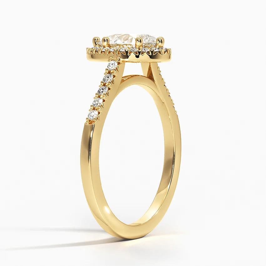 1,25 Karat Damla Halo Tasarım Tektaş Laboratuvar Pırlanta Yüzük 18K - Lunara - Bold Diamonds
