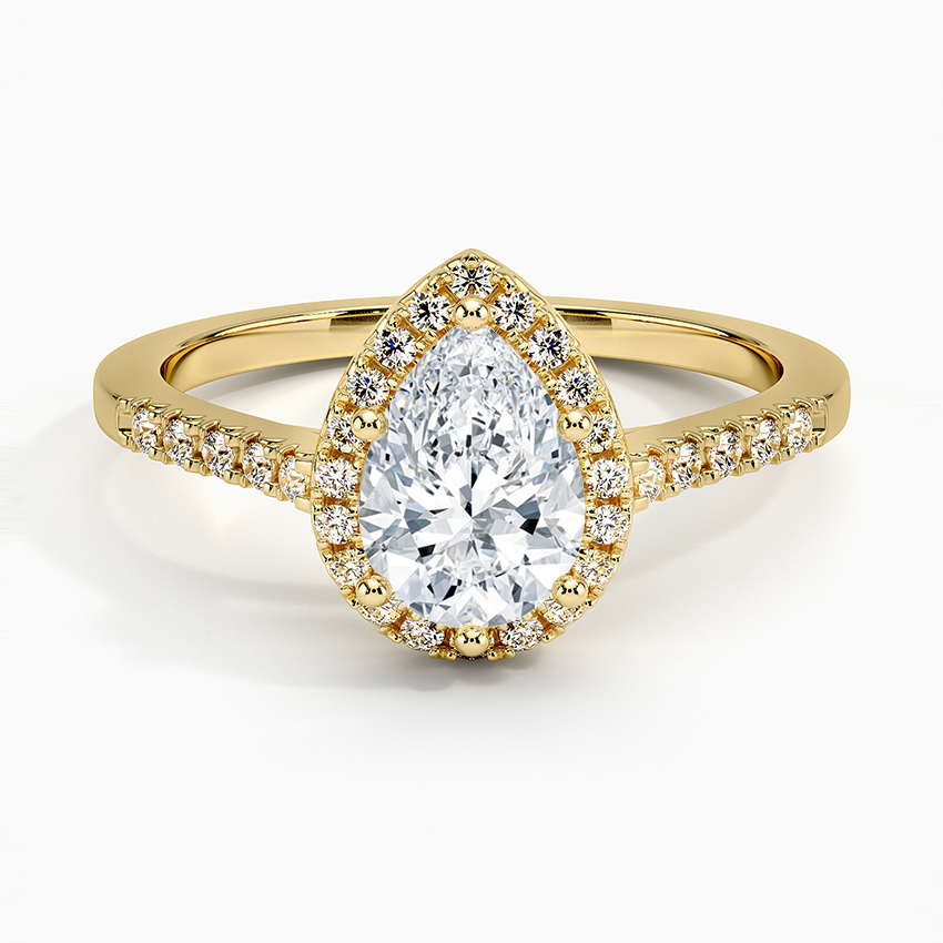 1,25 Karat Damla Halo Tasarım Tektaş Laboratuvar Pırlanta Yüzük 18K - Lunara - Bold Diamonds